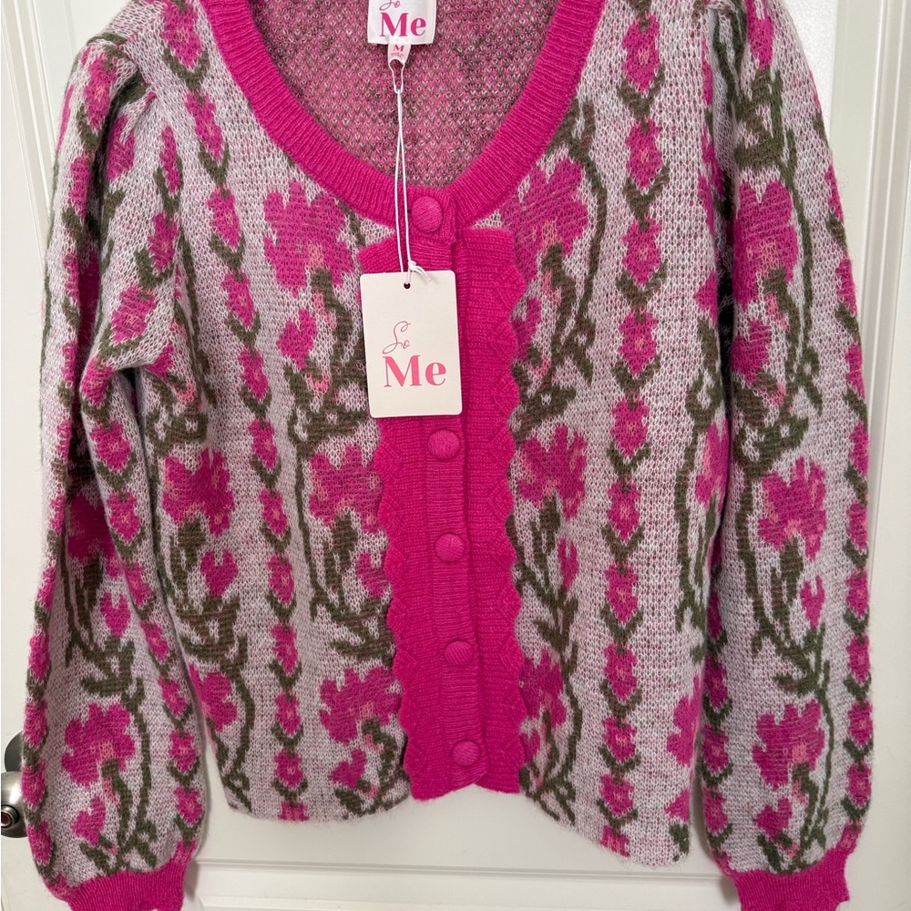 So Me Pink and Green Floral Cardigan